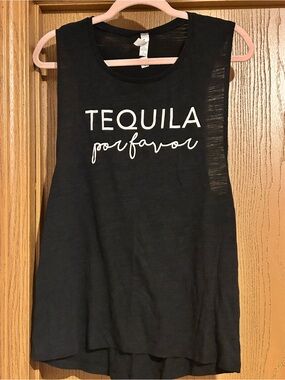 Bella Canvas Black Tank Top with White "Tequila por favor" Graphic
